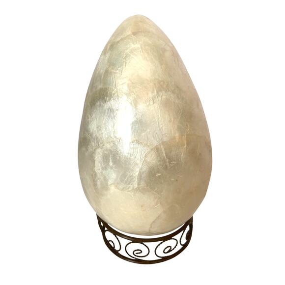 Vintage Hand Painted Angel Capiz Shell Egg w/ Stand 7" Made in Philippines - Picture 3 of 9